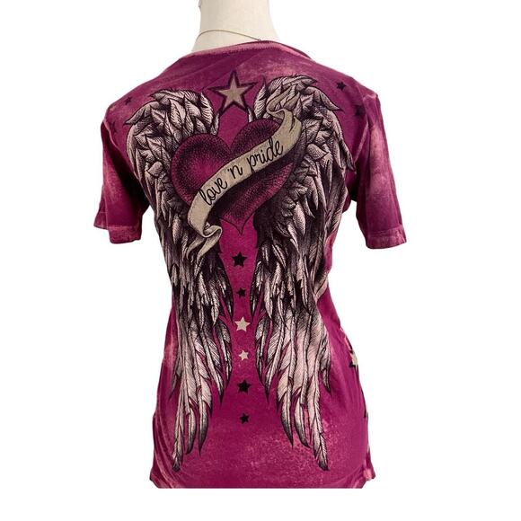 Sinful Women’s Affliction Size Medium Vintage Grunge -Goth V Neck Shirt - Picture 1 of 6